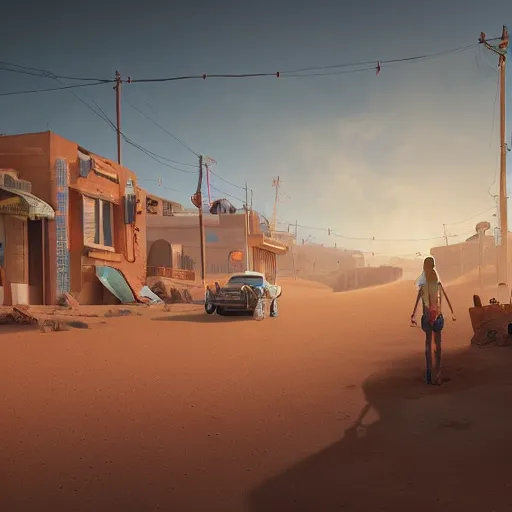 Image similar to A street view of a small desert town, 4k, artstation, cgsociety, cinematic lighting