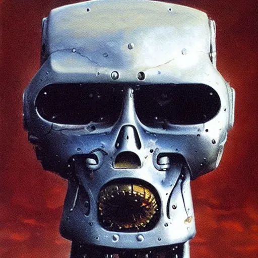 Prompt: highly detailed terminator t - 1 0 0 robot, beksinski style painting