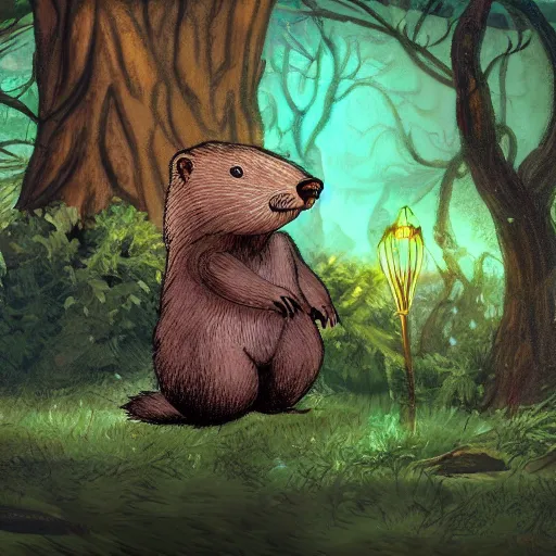 Image similar to enraged beaver, magical woodland setting, fancy lighting