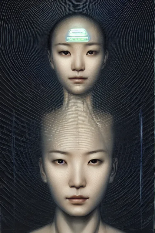 Image similar to portrait futuristic of hoyeon jung as airforce girl, inside future fighter, sci - fi, fantasy, intricate, very very beautiful, elegant, human anatomy, neon strip light, highly detailed, concept art, smooth, sharp focus, illustration, art by dino valls and nicola samori and james jean