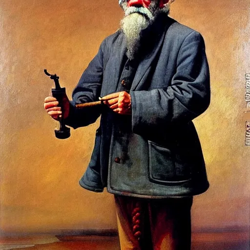 Image similar to painting of sailor hobo hyperrealism vasily vereshchagin holding a pipe