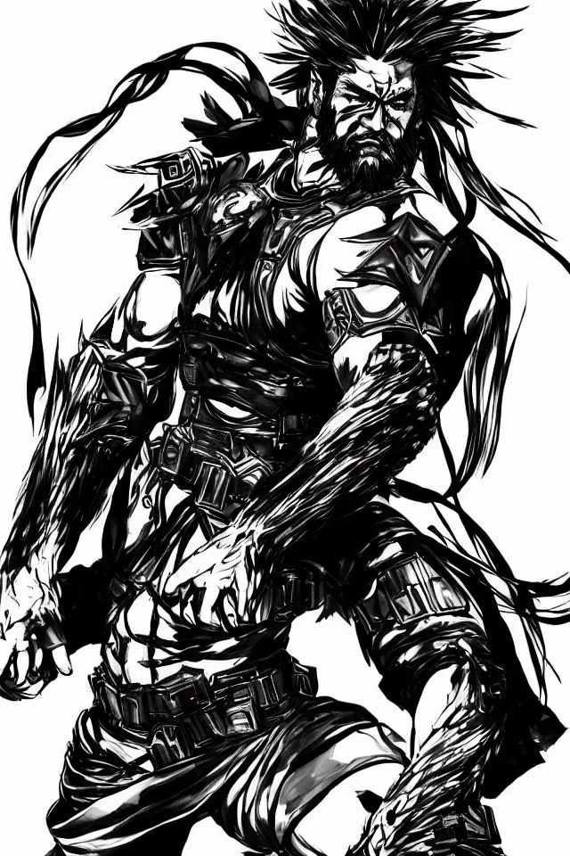 Image similar to a full - body portrait of guan yu, in yoji shinkawa's art style, metal gear solid art style, chinese caligraphy, highly detailed, 4 k, artistic, white background, b & w