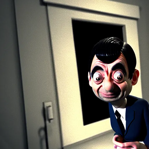 Image similar to mr. bean as a 3 d artist. movie still. cinematic lighting.