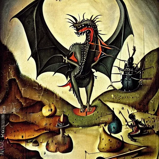 Prompt: a dragon painting by Hieronymus Bosch