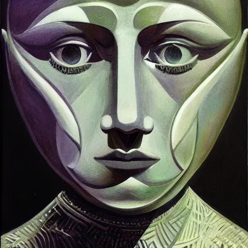 Prompt: Intricate five star Sun Facial portrait by Pablo Picasso, oil on canvas, high detail, matte finish, high contrast, 3d depth, masterpiece, vivid colors, artstationhd