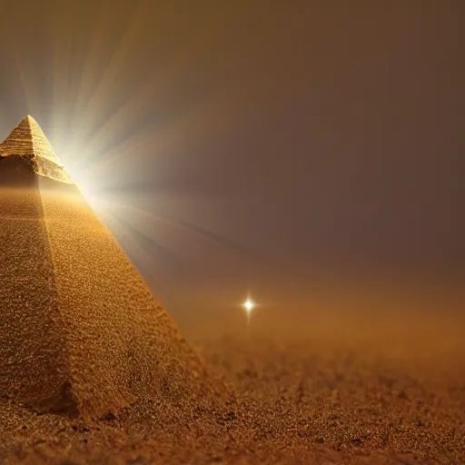 Image similar to lizard meditating in desert, photo, pyramids, light shafts, wisps, sandstorm, light diffusion, godly, ascending