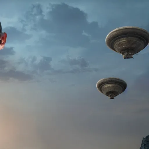 Prompt: Still from movie about an Tiny Donald Trumps invasion Ancient Athens, UFOs, portrait, intricate, 8k highly professionally detailed, HDR, CGsociety