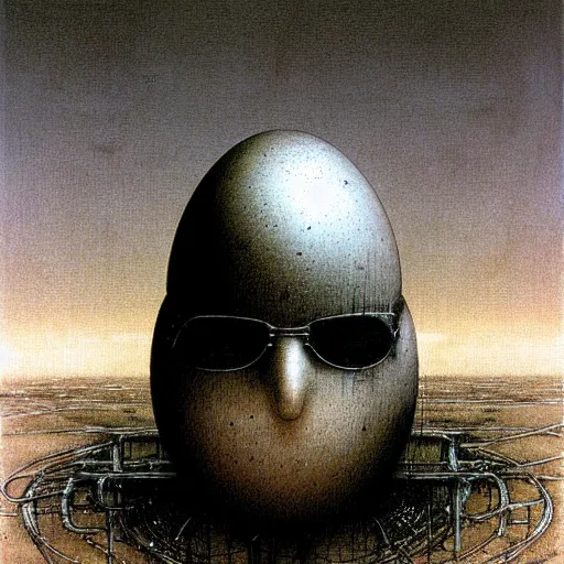 Image similar to egg humpty dumpty front view by by luis royo and wayne barlowe, beksinski