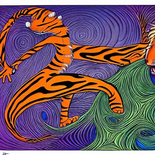 Prompt: Calvin and Hobbes, Alex Grey