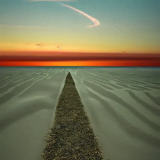 Prompt: a beautiful trail of small clouds across the sky fading in the horizon, beautiful, award - winning, digital art