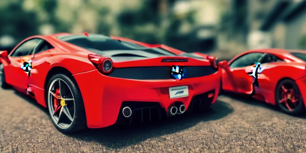 Image similar to Hot Wheels, FERRARI 458, cinematic, HD, 4K, depth of field, bokeh.