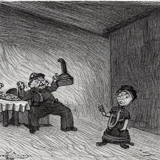 Prompt: pizza! making troll! by theodor kittelsen