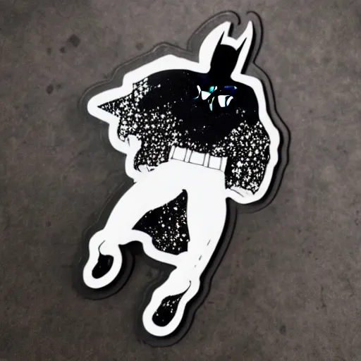 Image similar to die cut sticker, batman breakdancing in techwear splatter paint