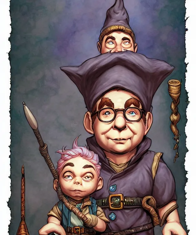 Prompt: a ( fantasy comic ) ( cover art ) portrait of a gnome tinkerer who looks like ( rick moranis ), digital illustration by jenny frison and sana takeda and kentaro miura, fine inking lines, dnd, highly detailed!, hd, 4 k, trending on artstation