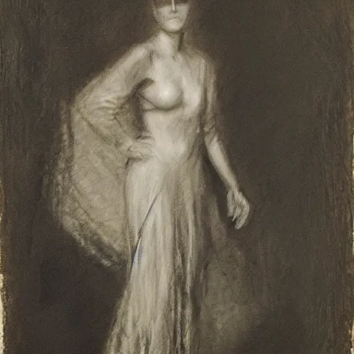 Image similar to ww 1 action heroine, by alfred stevens in charcoal