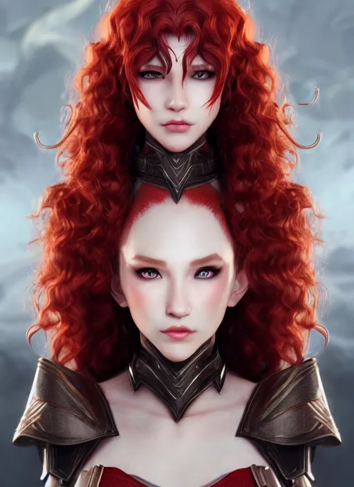 Image similar to leather armor!!! beautiful and elegant curly red hair female elf!! gorgeous ayes!! character concept art, sharp focus, octane render! unreal engine 5! highly rendered!! trending on artstation!! detailed linework!! illustration by artgerm, wlop, and chie yoshii