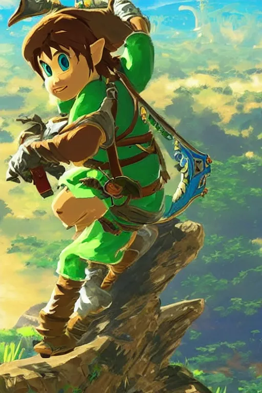 Image similar to an in game portrait of yoshi from the legend of zelda breath of the wild, breath of the wild art style.