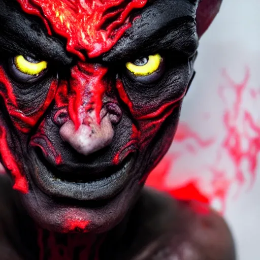 Image similar to a demon inspired by lava created by the make up artist hungry, photographed by andrew thomas huang, cinematic, expensive visual effects