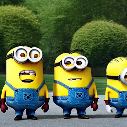 Prompt: the minions walking through central park with Gru in pixar style