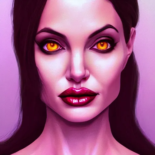 Image similar to Portrait of Angelina Jolie as a succubus, purple skin, mattepainting concept Blizzard pixar maya engine on stylized background splash comics global illumination lighting artstation lois van baarle, ilya kuvshinov, rossdraws