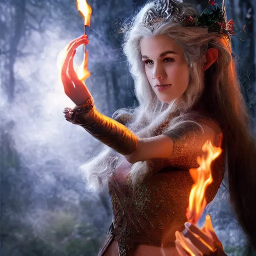 Prompt: a beautiful elven princess casting a fireball