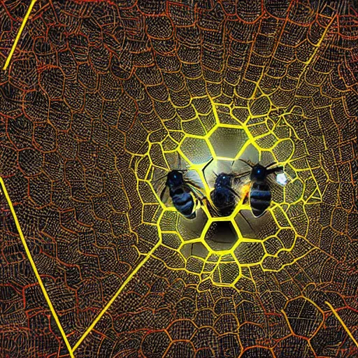 Prompt: a bee hive portal into the web3 universe, digital art