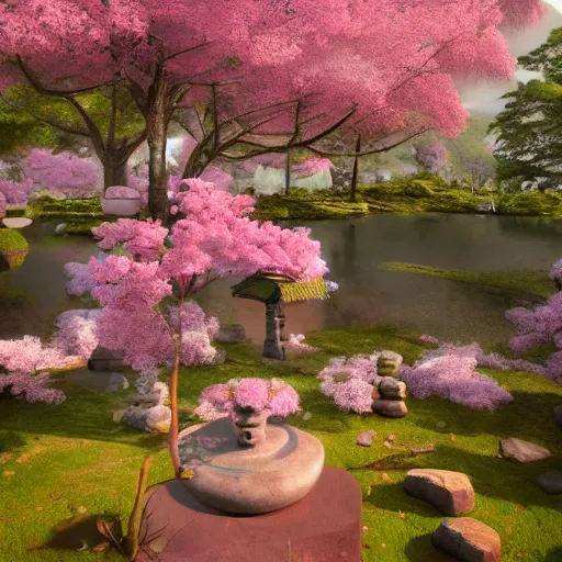 Prompt: ancient japanese temple in the infinite flowerpunk sakura tree, cinematic highly detailed artstation hyperstylized