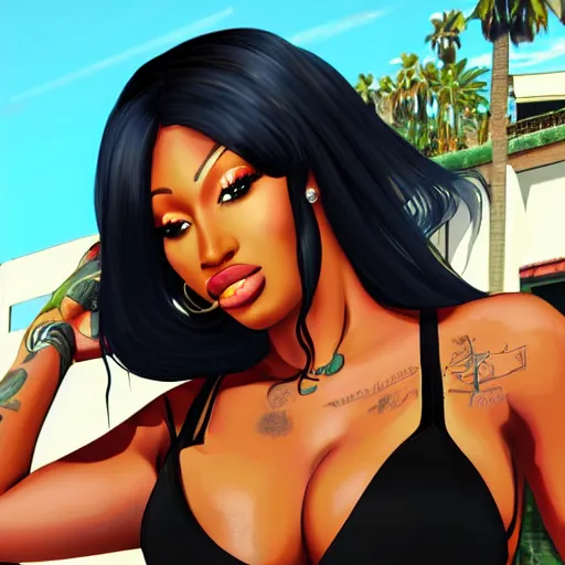 Prompt: megan thee stallion as gta V artwork, detailed