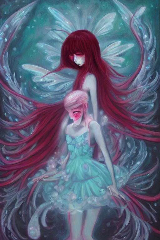 Prompt: an infinitely detailed oil painting of a beautiful fairy by kuraya emi yume nikki inspired | atmospheric