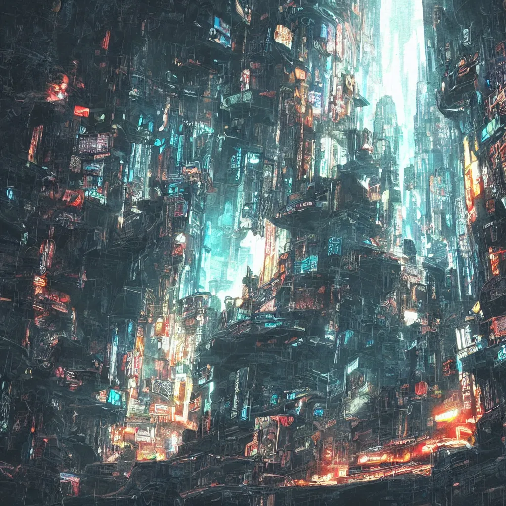 Image similar to a cave painting of a cyberpunk cave