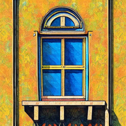 Prompt: a painting beautiful window open front view, digital illustration, colorful architectural drawing, watercolor painting, behance contest winner, vintage, native art, trend in behance hd, 2 d game art, detailed painting