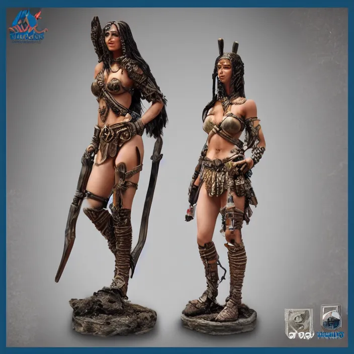 Prompt: 80mm resin highly accurate miniature of warrior woman, standing, beautiful bone structure, Product Introduction Photos, 4K, Full body, simple background