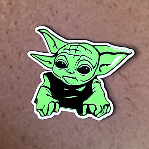 Prompt: cute sticker of baby yoda driving an old truck