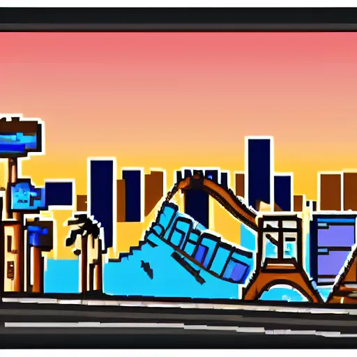 Image similar to Los Angeles in sim city with Hollywood sign, highly detailed, pixel art