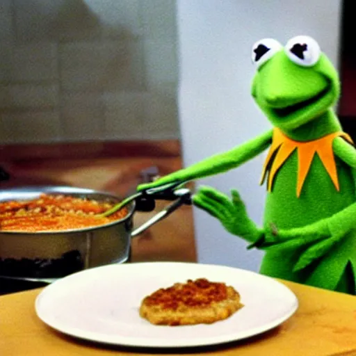 Image similar to kermit the frog cooking in 1980