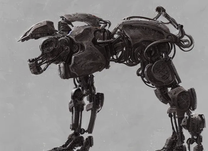 Image similar to detailed full body concept art illustration oil painting of a robot animal in intricate armor, ultra detailed, digital art, octane render, dystopian, 4k