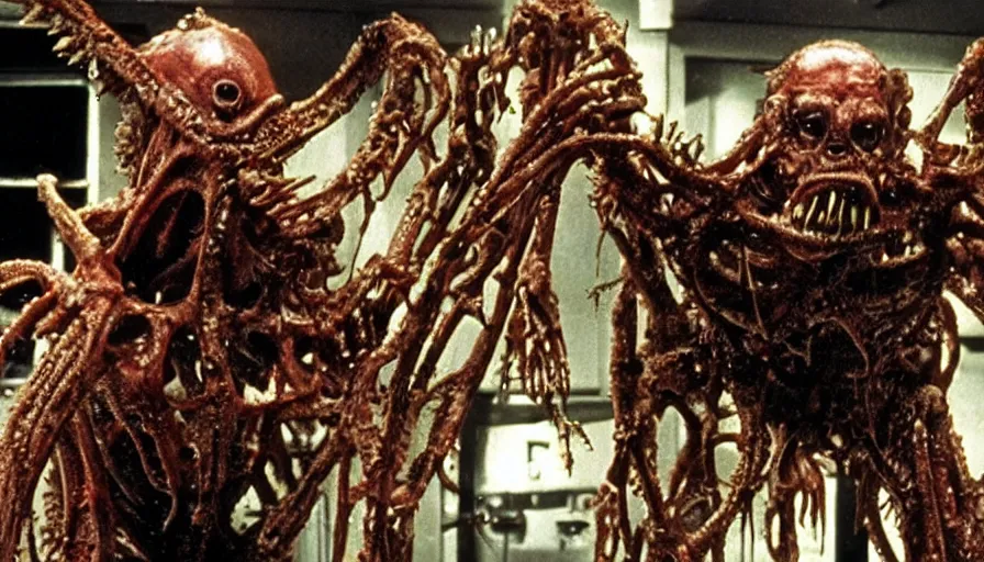 Prompt: a disgusting disturbing vile biomechanical creature from The Thing, by Cronenberg and greg nicotero