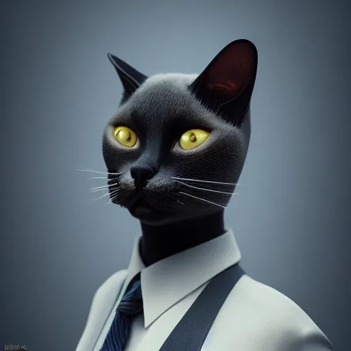 Prompt: portrait of a siamese cat wearing a suit, photorealistic, octane render, intricate complexity, cinematic, 8 5 mm