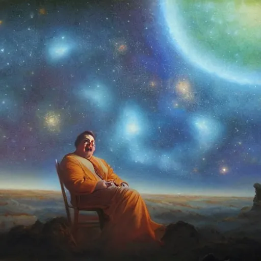 Image similar to UHD tonalism cosmic painting of John Candy, by Antonio Caparo and Ferdinand Knab and Greg Rutkowski, UHD, photorealistic, trending on artstation, trending on deviantart