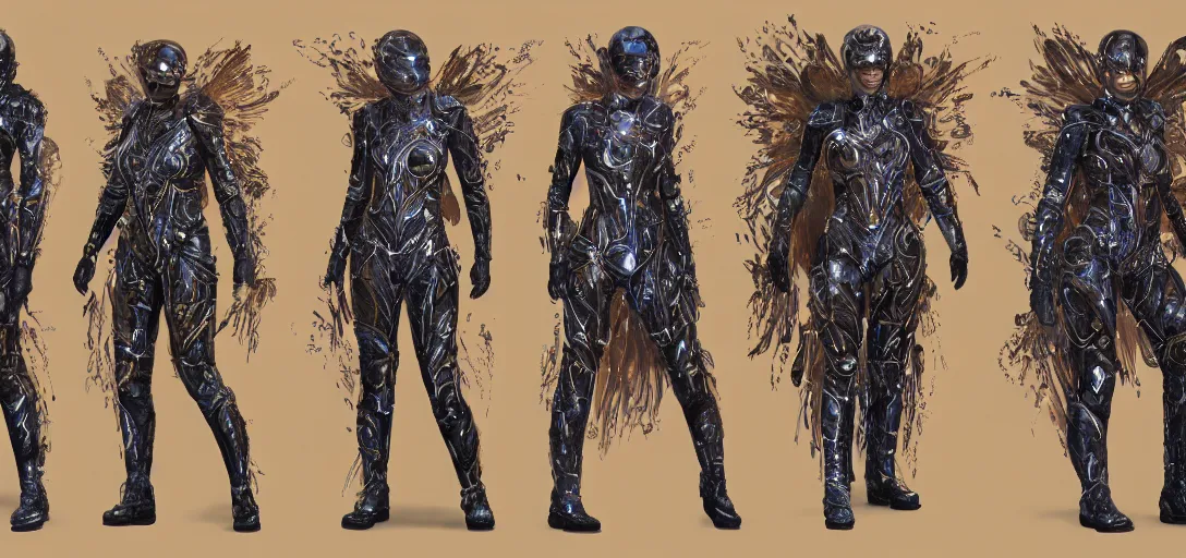 Image similar to character sheet concept art of summer glau as a special forces superhero wearing opalescent diaphanous robes with intricate gold inlay, colorful ferrofluid armor, realistic, hyperrealistic, photographic, costume, wlop, dan mumford, greg rutkowski, high detail, octane render, alexander mcqueen, james gurney, photo, 8 k