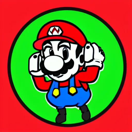 Image similar to svg sticker of a Pop-Wonder SuperMario, Mario-Wearing-a-red-hat, at a rave, spinning records, giant headphones rocking out, wearing headphones, huge speakers, dancing, rave, DJ, spinning records, digital art, amazing composition, rule-of-thirds, award-winning, trending on artstation, featured on deviantart