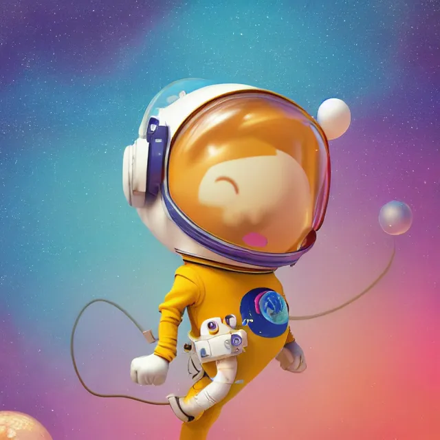 Image similar to a cute astronaut, pixar animation style, soft colors, by lisa frank, octane render, by takashi murakami, colorful, spectral color, 5 d, ultra - hd, happy, good, mini, volumetric lighting