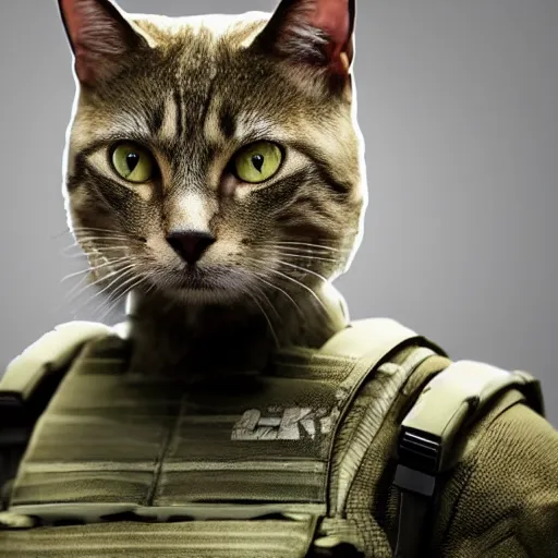 Image similar to cat soldier in call of duty warzone 4k, brown-green eyes, heterochromia, high detail, high-resolution photograph, professional photography, ultra-detail