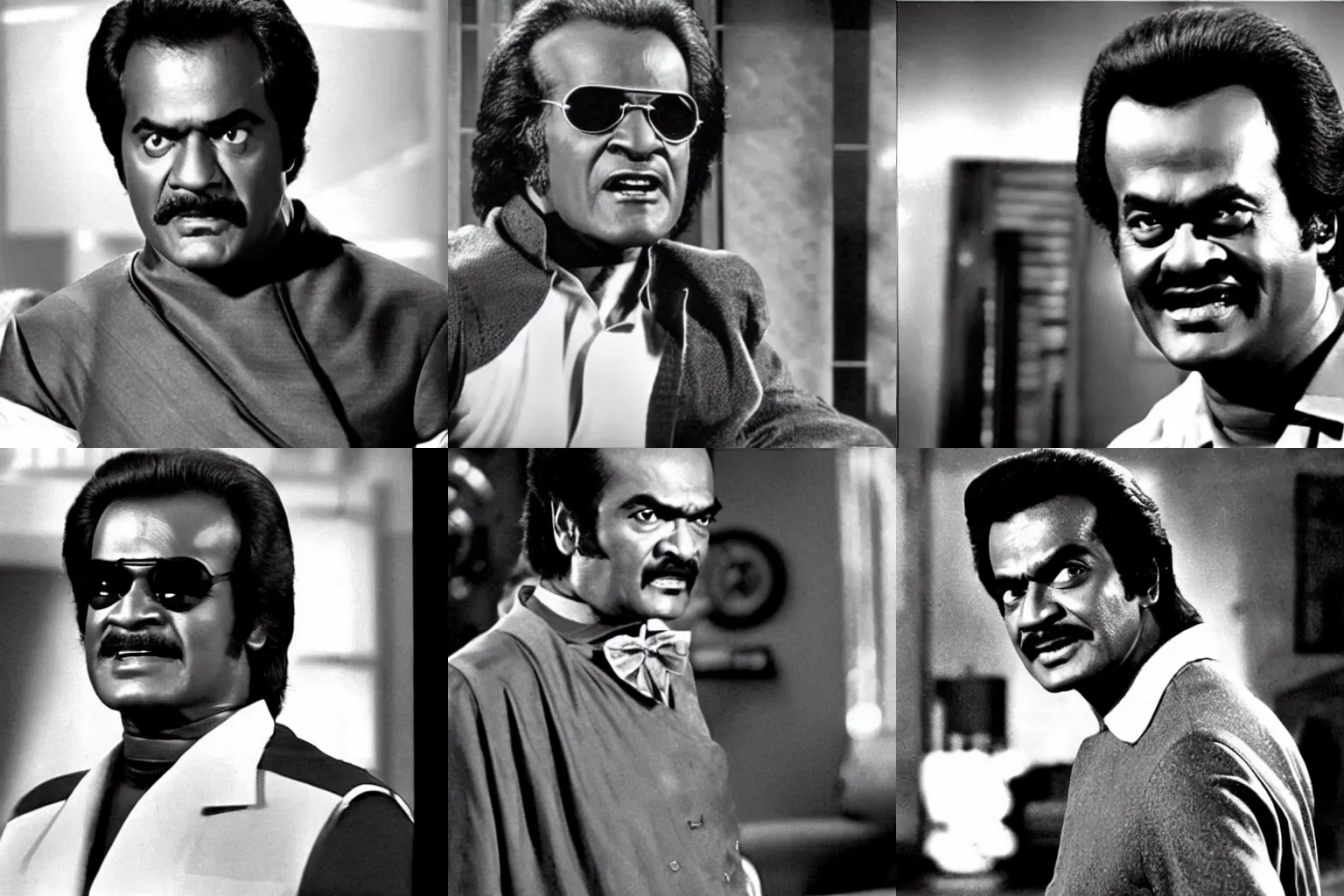 Prompt: Rajnikanth in 50's movie still, sci fi TV show