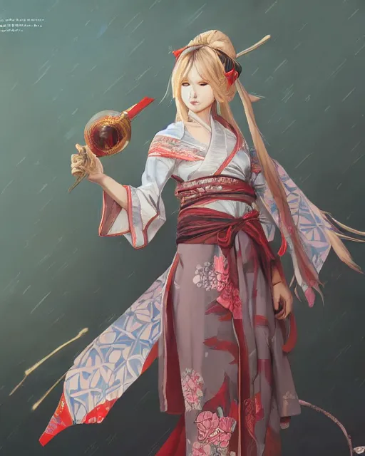 Image similar to A full-body anime portrait of Ssunbiki as a beautiful woman wearing a kimono from Skyrim, by Stanley Artgerm Lau, WLOP, Rossdraws, James Jean, Andrei Riabovitchevy, Marc Simonetti, and Sakimichan, trending on artstation