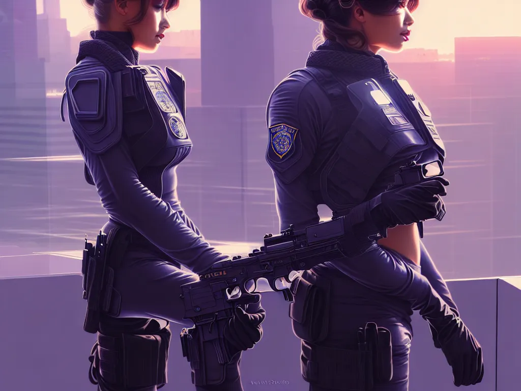 Image similar to portrait futuristic usa police uniform girl, at future neon light rooftop, ssci - fi and fantasy, intricate and very very beautiful and elegant, highly detailed, digital painting, artstation, concept art, smooth and sharp focus, illustration, art by tan zi and ayanamikodon and alphonse mucha and wlop