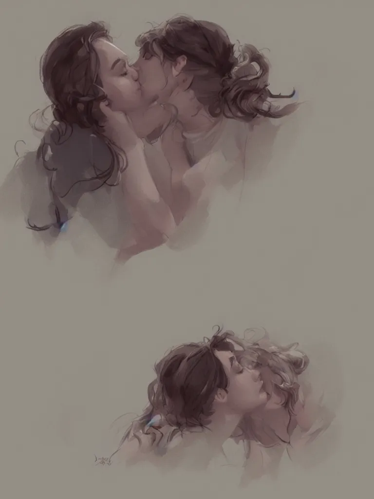 Prompt: kisses, by disney concept artists, blunt borders, rule of thirds, beautiful light