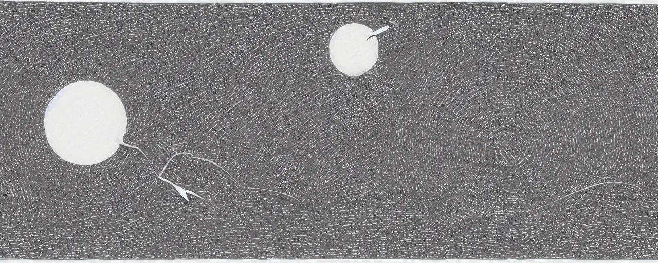 Prompt: A drawing of the moon with a rocket flying away, by Sol LeWitt