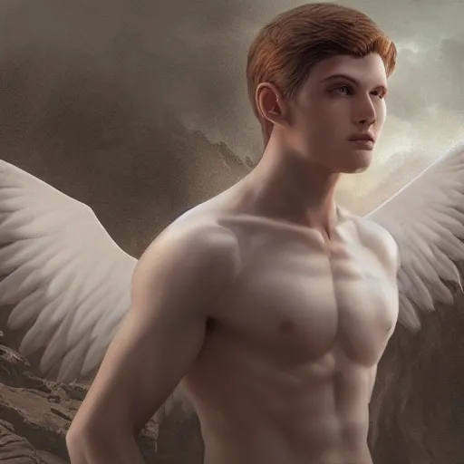 Image similar to an extremely white male angel, matte painting, concept art, extremely detailed, 4k