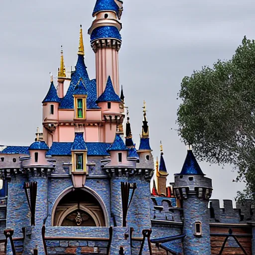 Prompt: the disneyland castle after a devastating fire, highly detailed, 8 k resolution, ultra realistic